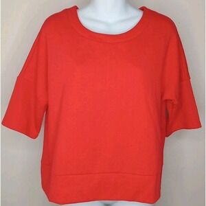 Loft Women Red Knit Texture‎ Geometric Pattern Side Zip  Shortsleeve Top Size M